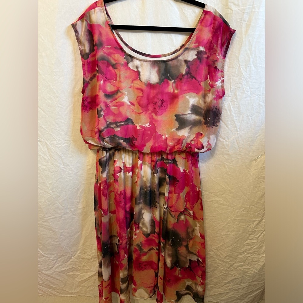 DressBarn Short Sleeveless floral Pink and Brown Dress - Picture 2 of 3